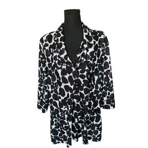 Ali Miles Black White Textured Tunic Top L Artistic Pattern Drawstring Waist L31